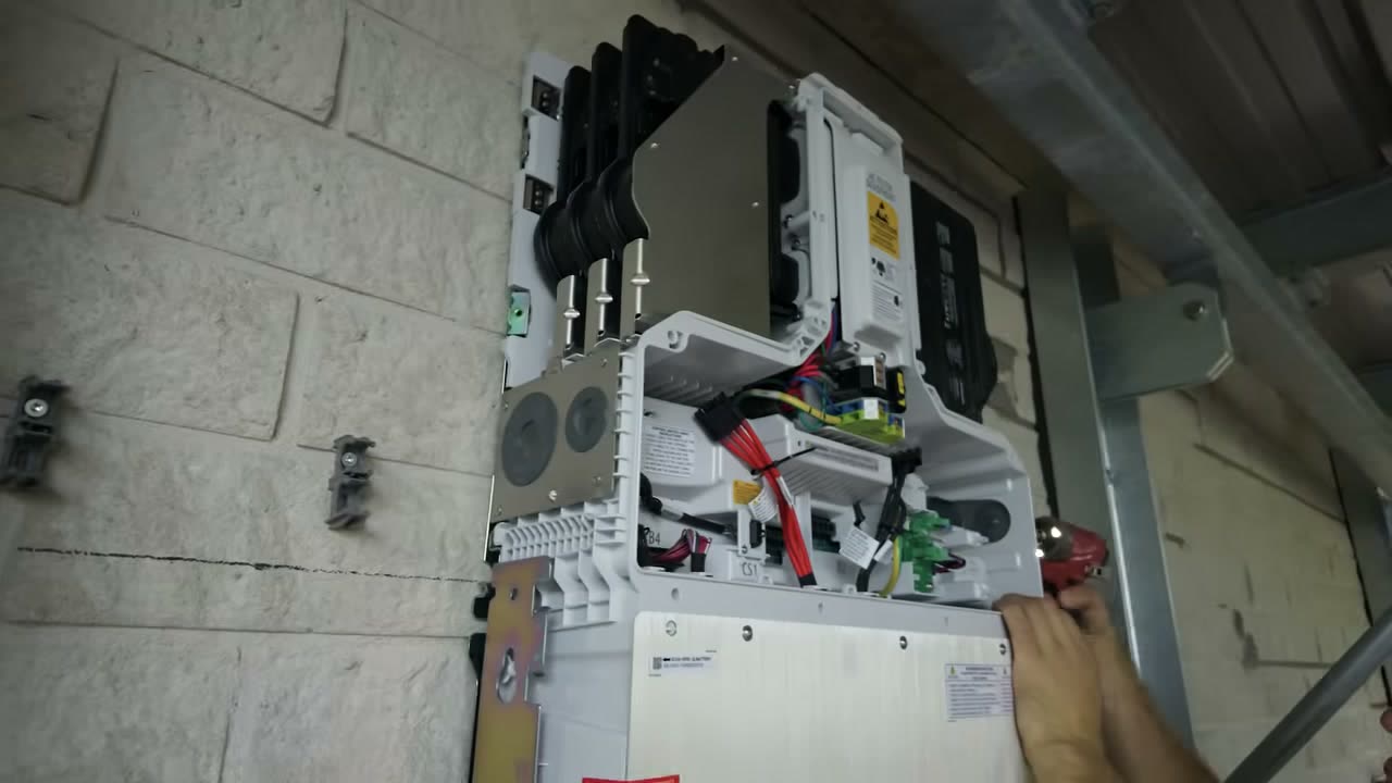 Een geopende Enphase-batterij wordt aangesloten